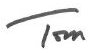 Handwritten signature in black ink on a white background, featuring a sweeping line above stylized letters.