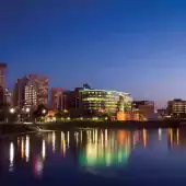 Dayton, Ohio skyline at dusk