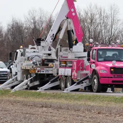 AES Ohio pink bucket truck