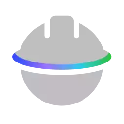 AES Icon for Safety First: grey hard hat image intersected with half-circle of AES colors