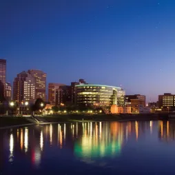 Dayton, Ohio skyline at dusk